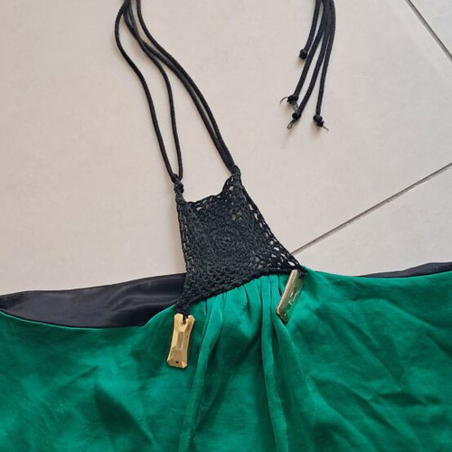 Midi dress satin with inner lining, green and black, like new, BSB