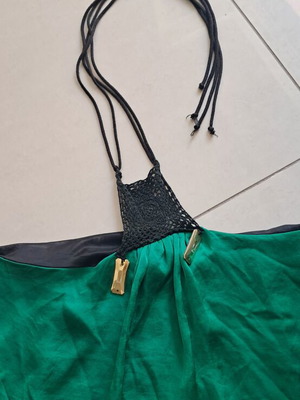 Midi dress satin with inner lining, green and black, like new, BSB