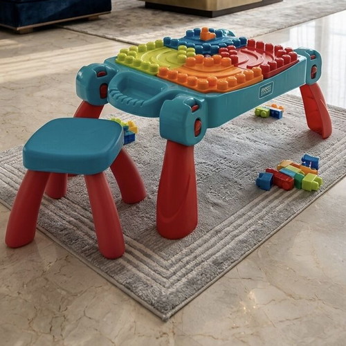 Mega Bloks table and stool like new, without blocks