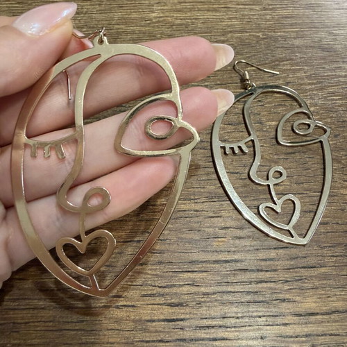 Stainless Steel Earrings with Female Face New, Gold Color