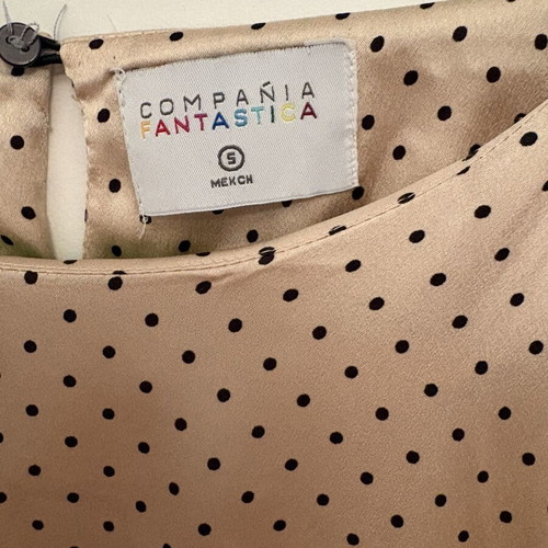 Compania Fantastica satin dress, champagne polka dots, asymmetric