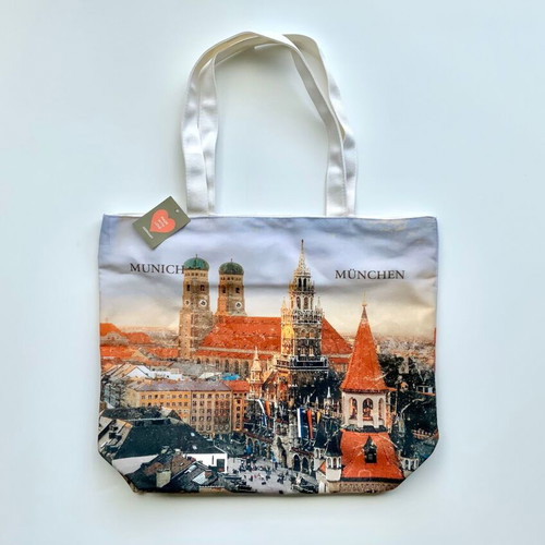 Munich Fabric Shoulder Bag with Travel Print New