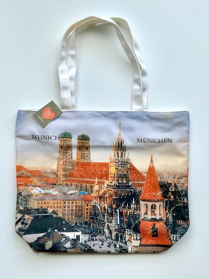 Munich Fabric Shoulder Bag with Travel Print New