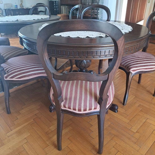 Carved dining set used with 6 chairs, solid walnut wood