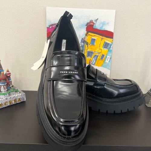 Queen Oxford Pepe Jeans women's loafers new, black patent leather, size 40