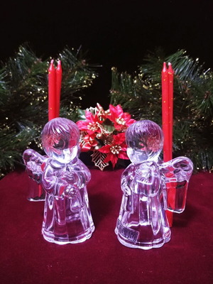 Pair of Sweet Angel Christmas Candle Holders Mikasa Austria like new