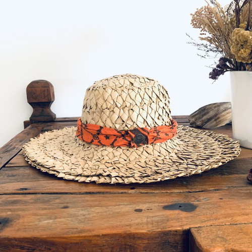 Frankie Morello handmade bamboo hat new, beige and orange