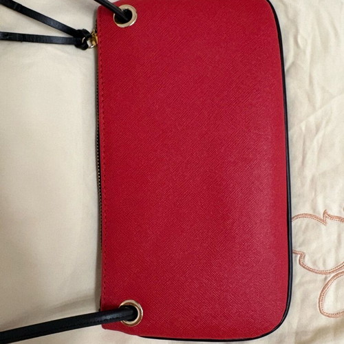 KEM crossbody bag new, red and gold, leather 26x15 cm