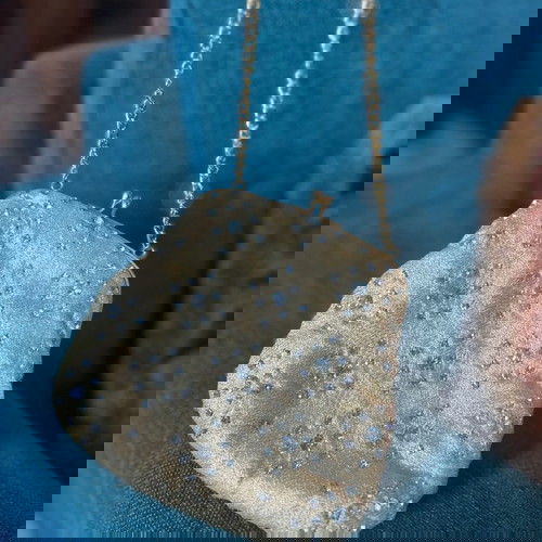 Βραδινό τσαντάκι vintage αχρησιμοποίητο με αστραφτερές πέτρες και λεπτή αλυσίδα