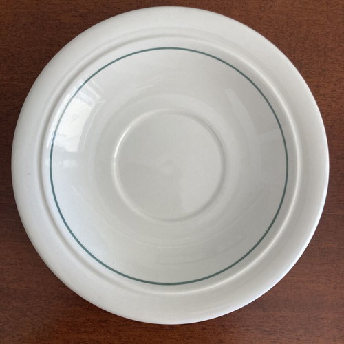 Vintage Staffordshire Tableware green rim porcelain saucer