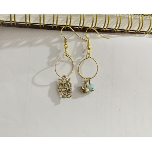 Metallic owl and bird dangle earrings new
