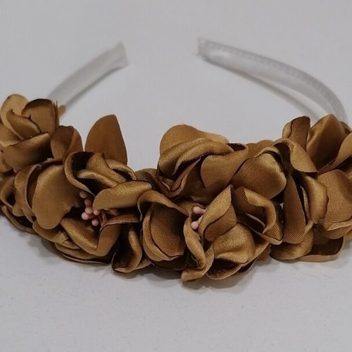 Handmade hairband with beige and brown flowers, new