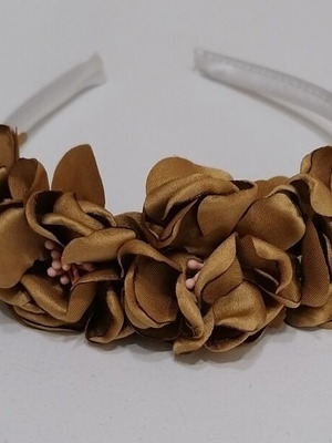 Handmade hairband with beige and brown flowers, new