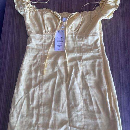 Bershka dress new, yellow, large, 100% cotton linen
