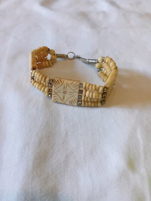 Vintage bracelet used with chess bead design beige