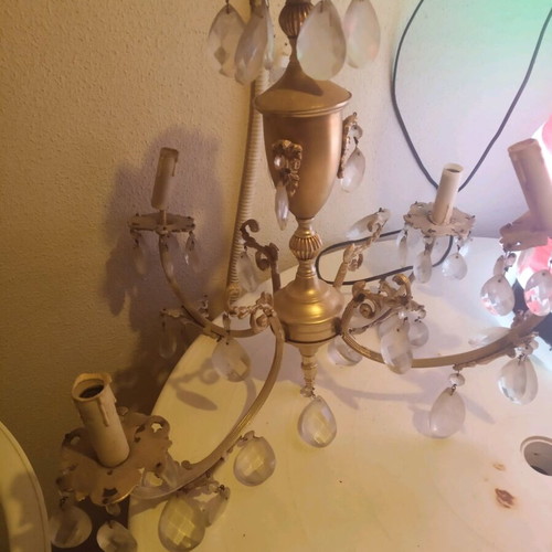 Vintage ceiling light with 4 candles and crystals used