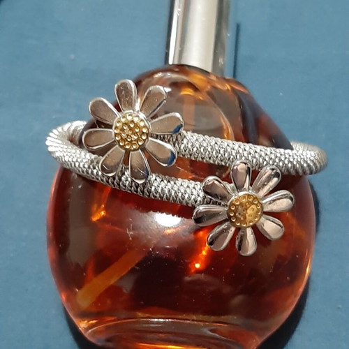 Cuff flower bracelet stainless steel new, silver and gold