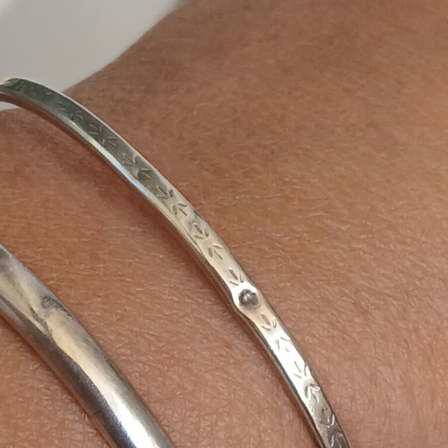 2 Silver 925 Bracelets, One Bangle and One with Clasp, Small Defects