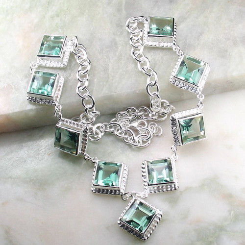 Fashion 925 silver necklace with green amethyst crystals new