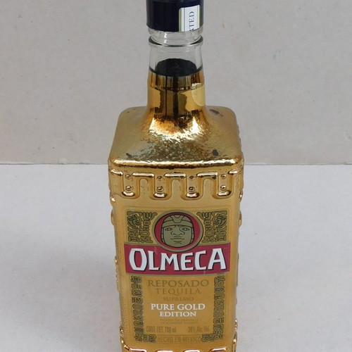 Olmeca Pure Gold Edition tequila bottle empty, 25 cm height