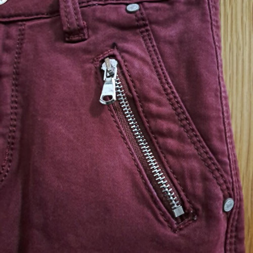 Bordeaux jeans pants XS, elastic with side pockets and zippers