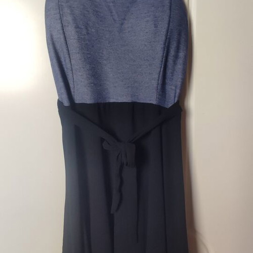 Dress with denim look bust and belt like new, size M, black and blue