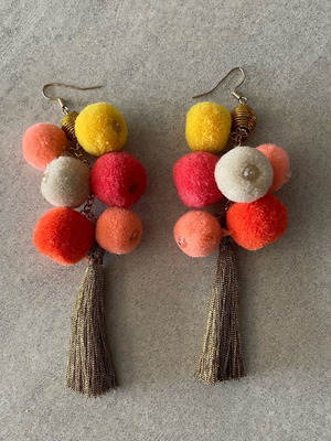 Women's earrings new with pom pom and tassels from H&M multicolor and gold