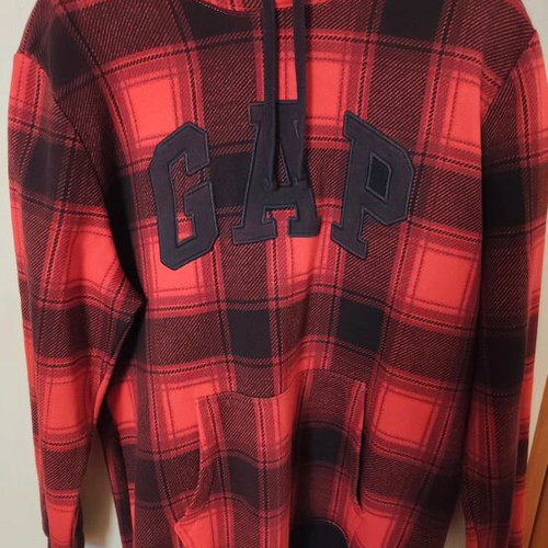 GAP Plaid Logo Hoodie Red and Black, Size L