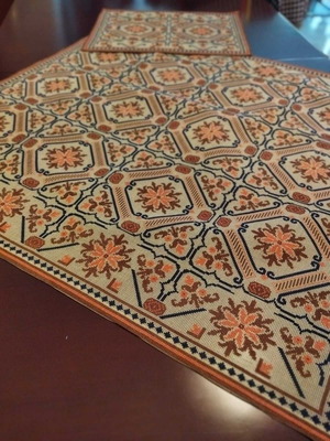 Handmade and unused cross-stitch tablecloth 85x80cm with napkin 34x46cm