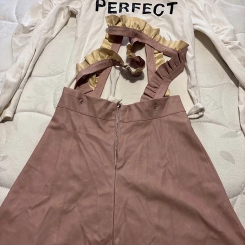 Girls' set for 14 years like new, pink salopette and white blouse