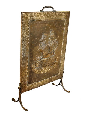 Antique brass fireplace screen used