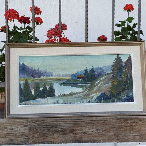 Vintage Scandinavian original oil painting on canvas