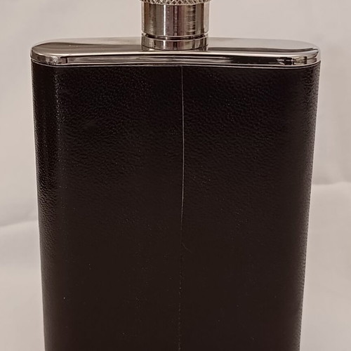 Benson & Hedges 3oz hip flask used, stainless steel with leatherette