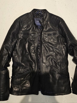 Superdry Idris Elba Premium Leather Racer Jacket like new, black