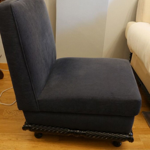 Armchair set used, blue fabric, 2 pieces
