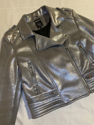 Zara metallic biker jacket size L like new, silver and black