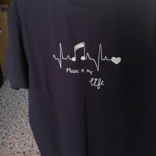 T-shirt Music is My Life 2XL new, blue, 100% cotton