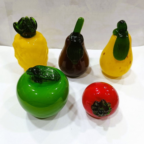 Vintage set of 5 handmade glass fruits 1960s-70s Murano style