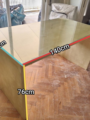 Wooden desk with glass top used, large and comfortable