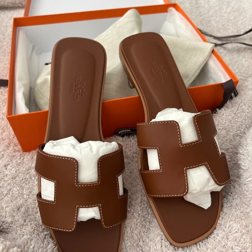 Hermes Oran sandals, brown leather, size 37