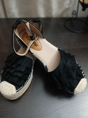 Espadrilles women's black suede size 39 new with platform and ankle strap