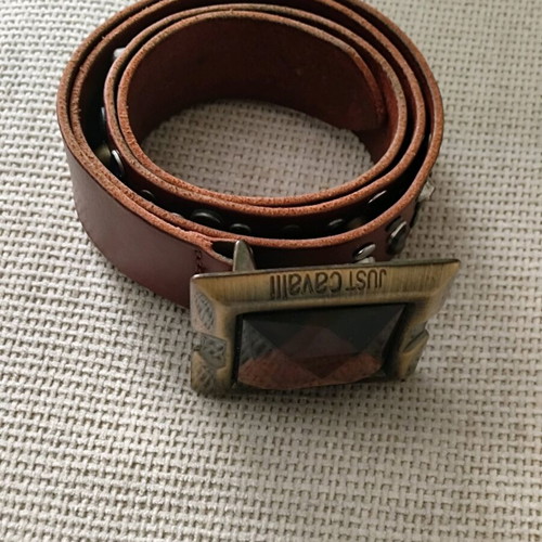 Just Cavalli leather brown belt like new with antique gold buckle and crystals