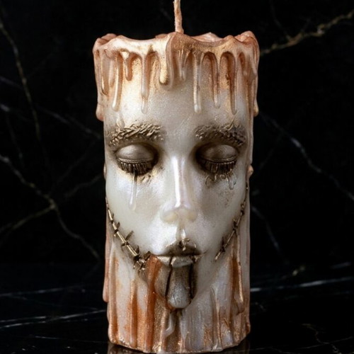 Decorative candle with dark elegance and golden details, new