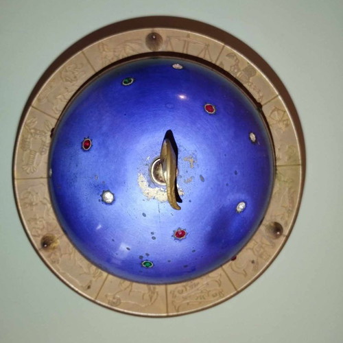 Vintage cigarette case used with embossed zodiac ring, planet Saturn design