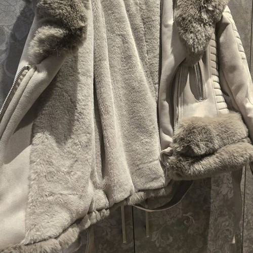 Jacket gray with eco fur and lining new, size L