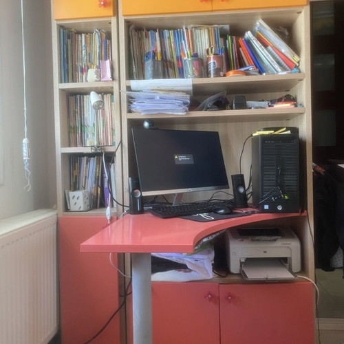 Children's bedroom set used with wardrobe, beds, desk, and drawers