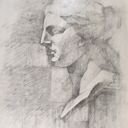 Original Charcoal Drawing on Ingres Paper Dompoula Bust Faustina like new
