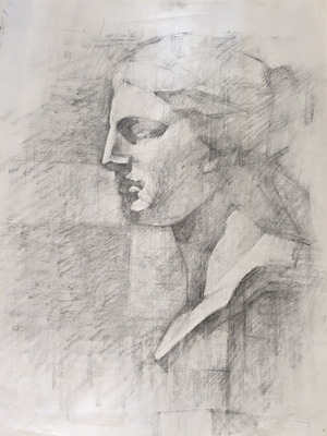 Original Charcoal Drawing on Ingres Paper Dompoula Bust Faustina like new