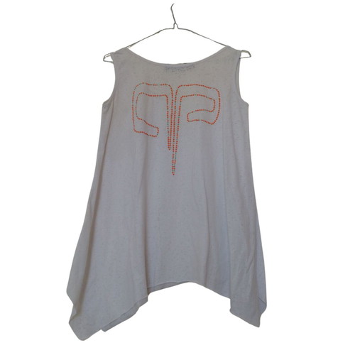 Panos Apergis Summer Cotton T-shirt Like New, Medium, White and Orange