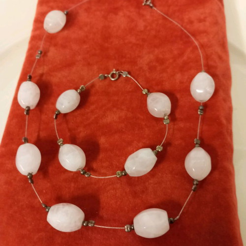 Silver set 925 pink quartz like new